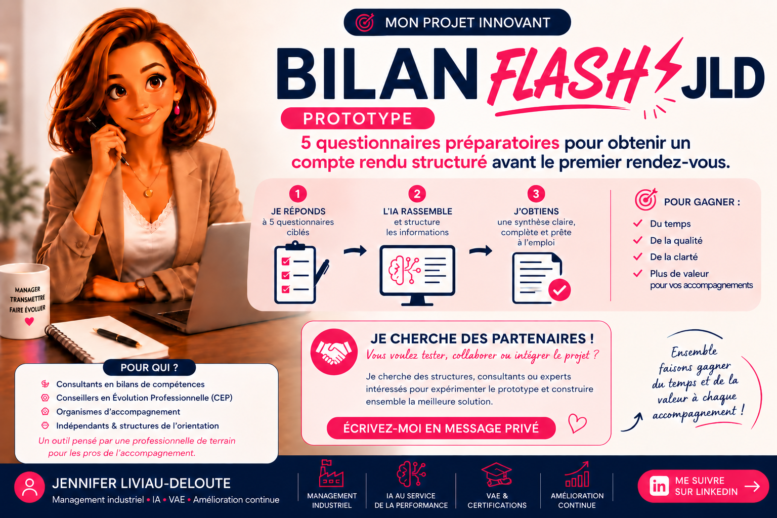 Bilan Flash JLD, prototype de 5 questionnaires préparatoires pour obtenir un compte rendu structuré avant le premier rendez-vous